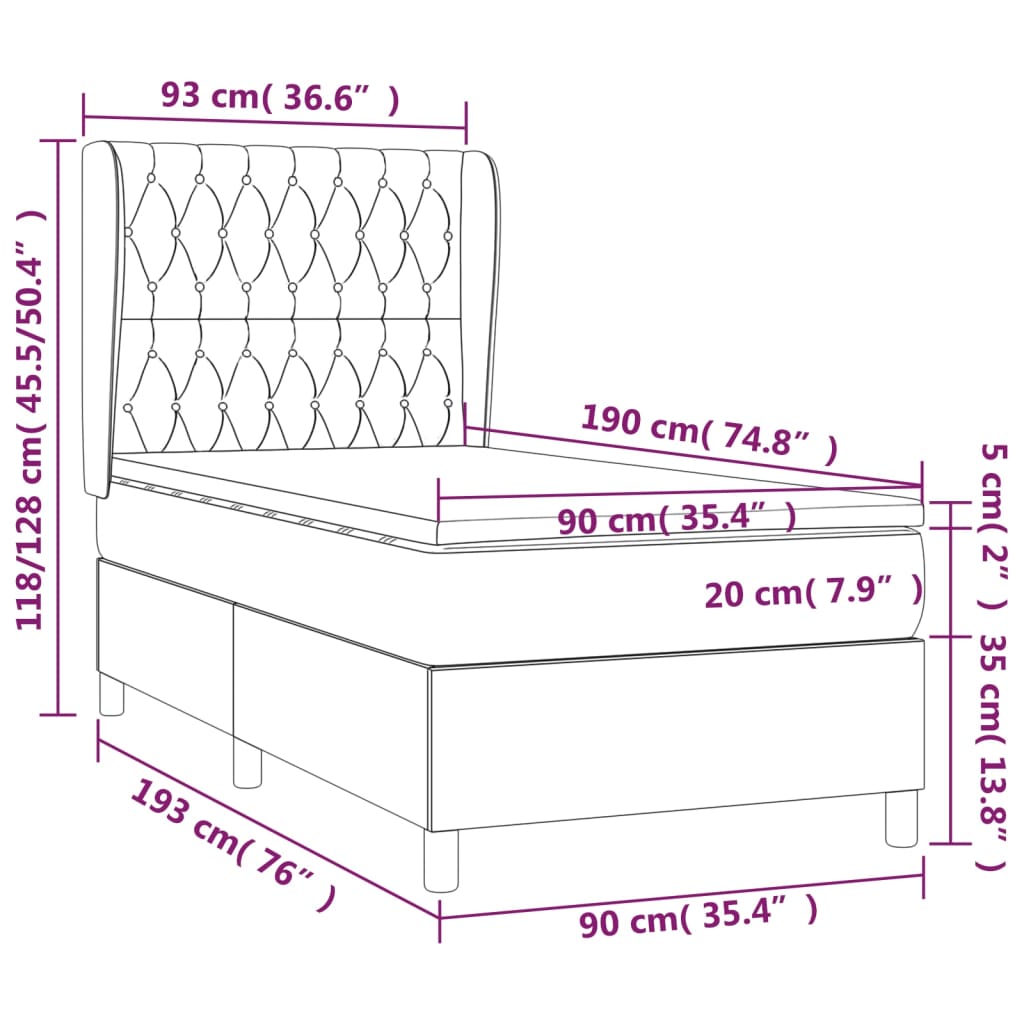 Boxspringbett mit Matratze Dunkelbraun 90x190 cm Stoff