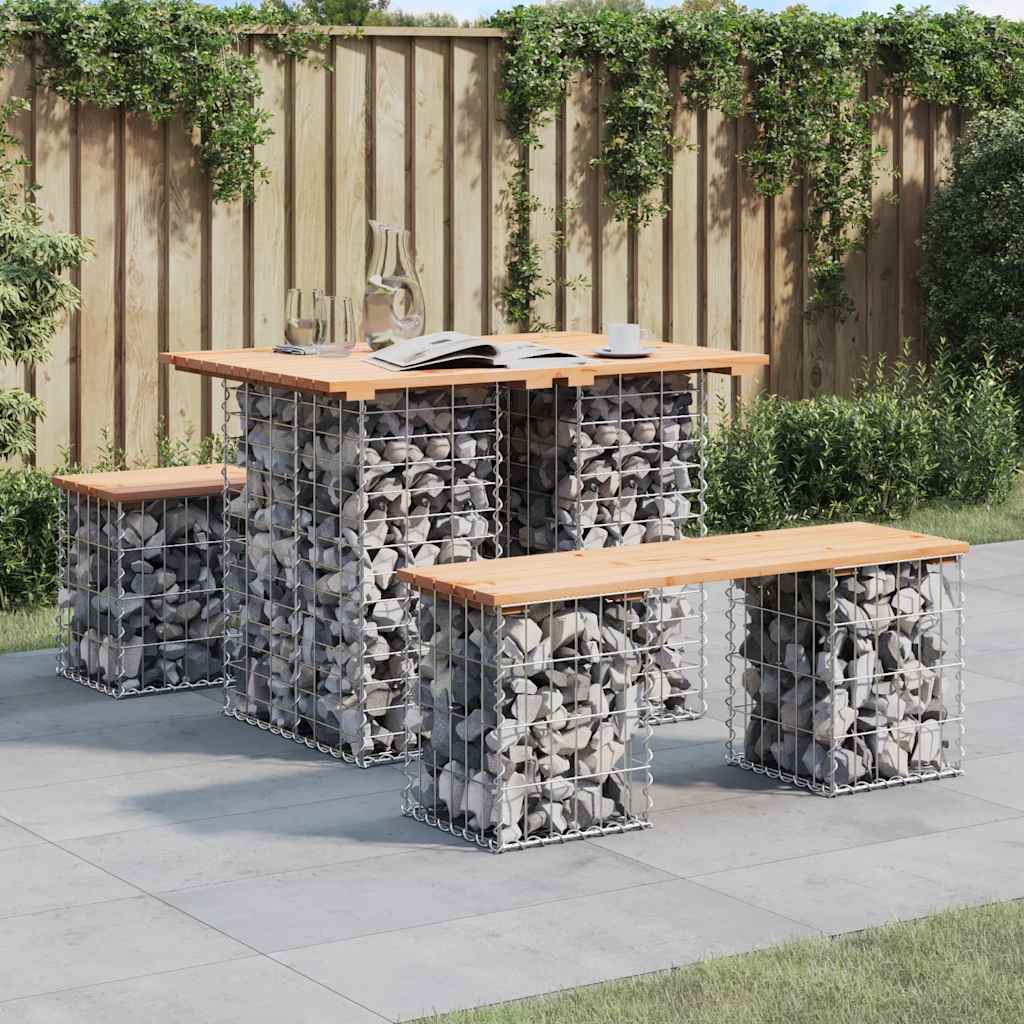 Gartentisch aus Gabionen 100x70x72 cm Massivholz Kiefer
