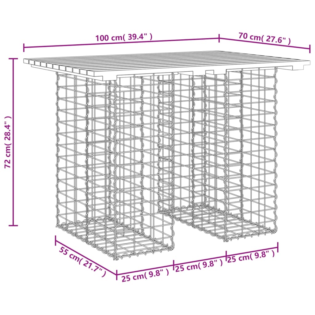 Gartentisch aus Gabionen 100x70x72 cm Massivholz Douglasie