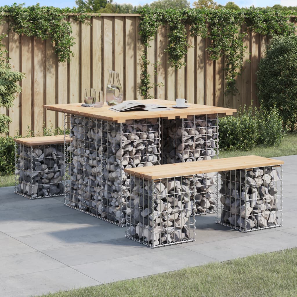 Gartentisch aus Gabionen 100x102x72 cm Massivholz Kiefer