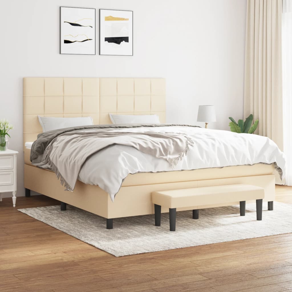 Boxspringbett mit Matratze Creme 160x200 cm Stoff