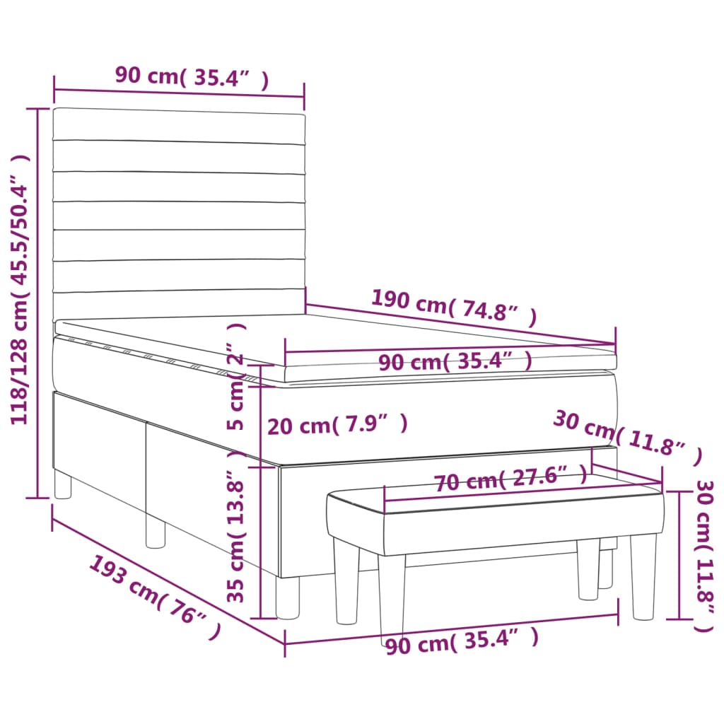 Boxspringbett mit Matratze Dunkelbraun 90x190 cm Stoff