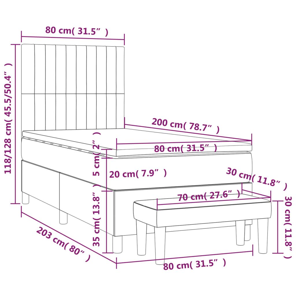 Boxspringbett mit Matratze Schwarz 80x200 cm Stoff