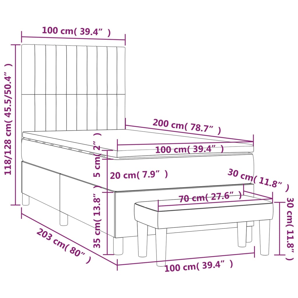Boxspringbett mit Matratze Hellgrau 100x200 cm Stoff