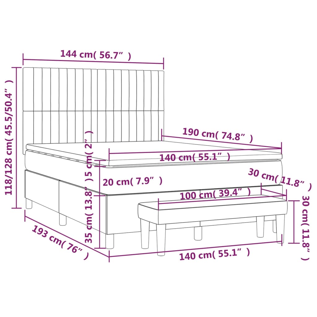 Boxspringbett mit Matratze Blau 140x190 cm Stoff
