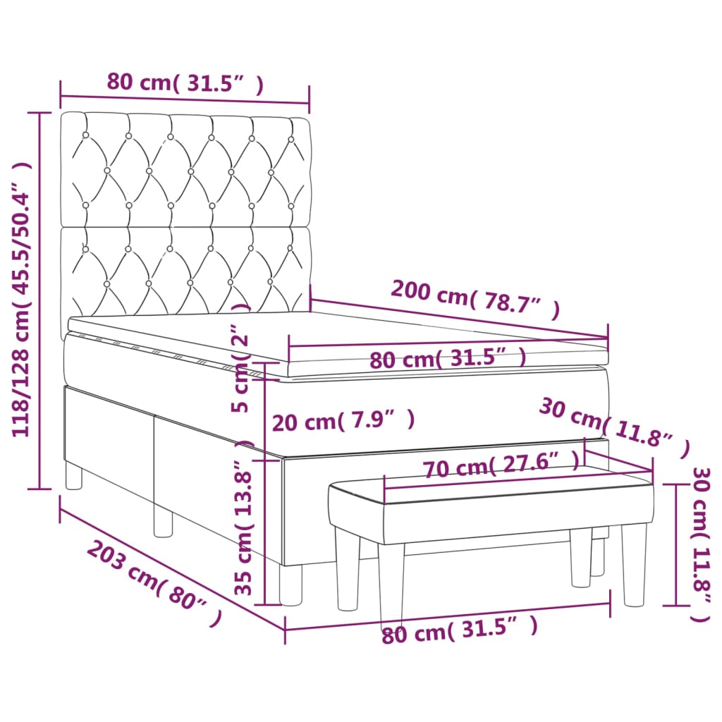 Boxspringbett mit Matratze Taupe 80x200 cm Stoff