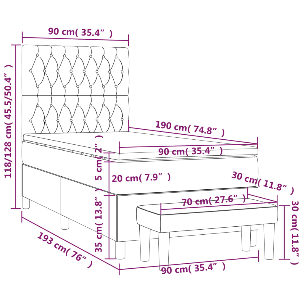 Boxspringbett mit Matratze Taupe 90x190 cm Stoff