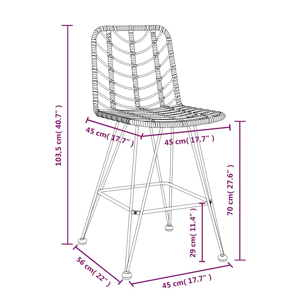 Barhocker 2 Stk. 45x56x103,5 cm PE-Rattan und Stahl