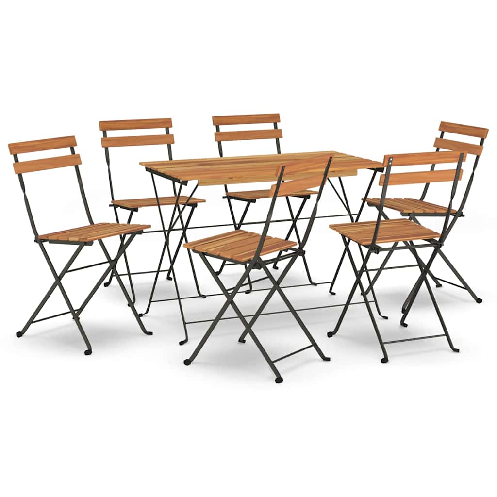 7-tlg. Bistro-Set Klappbar Massivholz Akazie und Stahl