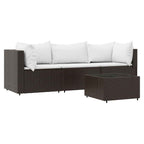 4-tlg. Garten-Lounge-Set mit Kissen Braun Poly Rattan