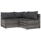 3-tlg. Garten-Lounge-Set mit Kissen Grau Poly Rattan