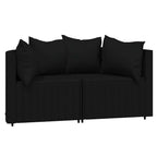 3-tlg. Garten-Lounge-Set mit Kissen Schwarz Poly Rattan