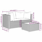 3-tlg. Garten-Lounge-Set mit Kissen Braun Poly Rattan