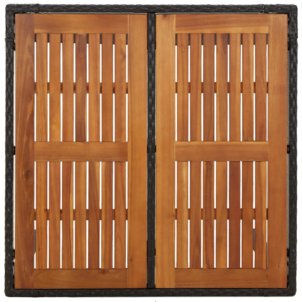Gartentisch mit Holzplatte Schwarz 90x90x75 cm Poly Rattan