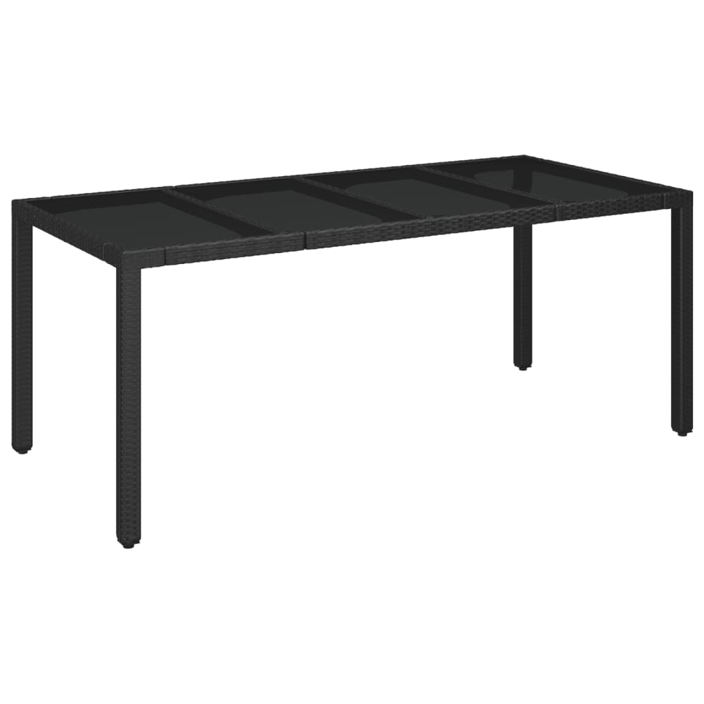 Gartentisch mit Glasplatte Schwarz 190x90x75 cm Poly Rattan