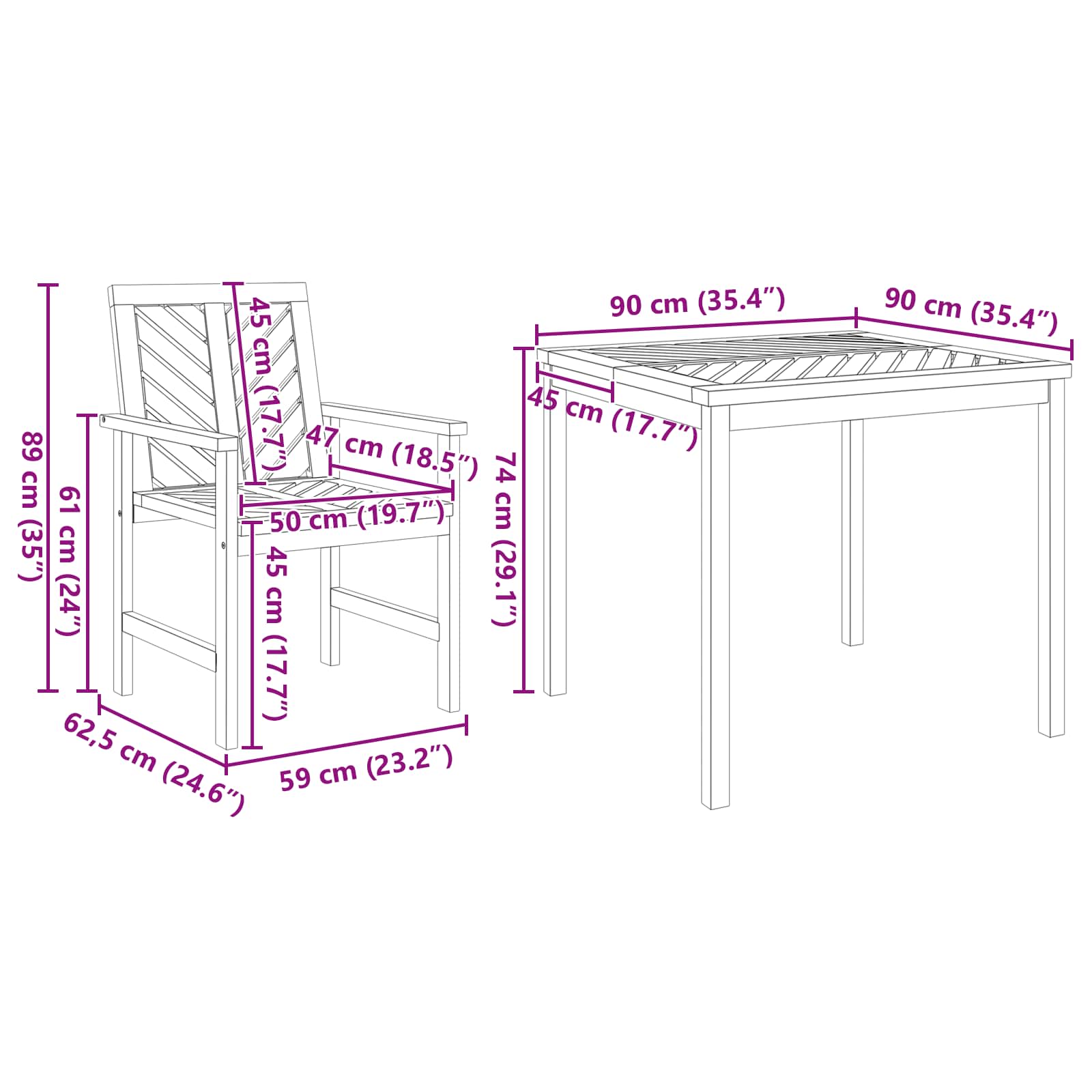 Garten Essgruppe 3 pcs Braun Massivholz Akazie