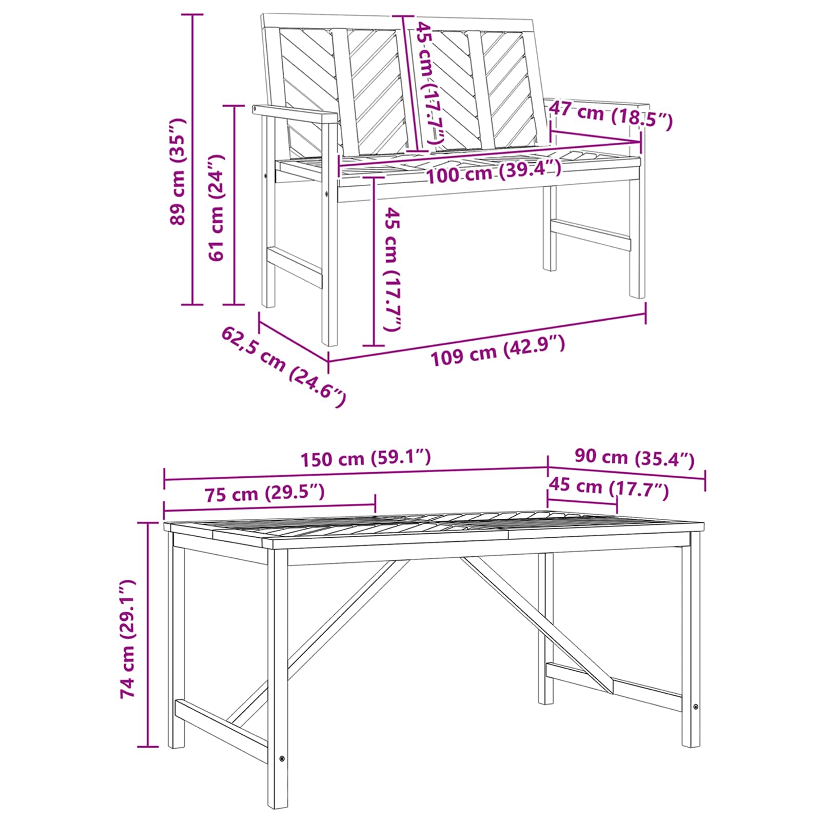 Garten Essgruppe 3 pcs Braun Massivholz Akazie