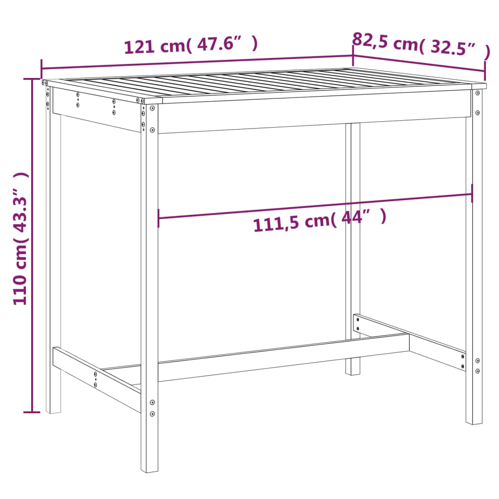 Gartentisch Honigbraun 121x82,5x110 cm Massivholz Kiefer
