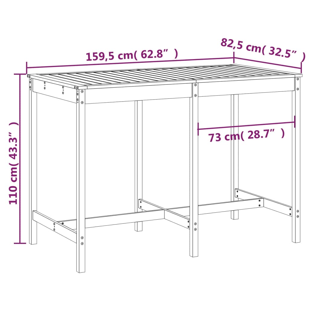 Gartentisch Grau 159,5x82,5x110 cm Massivholz Kiefer
