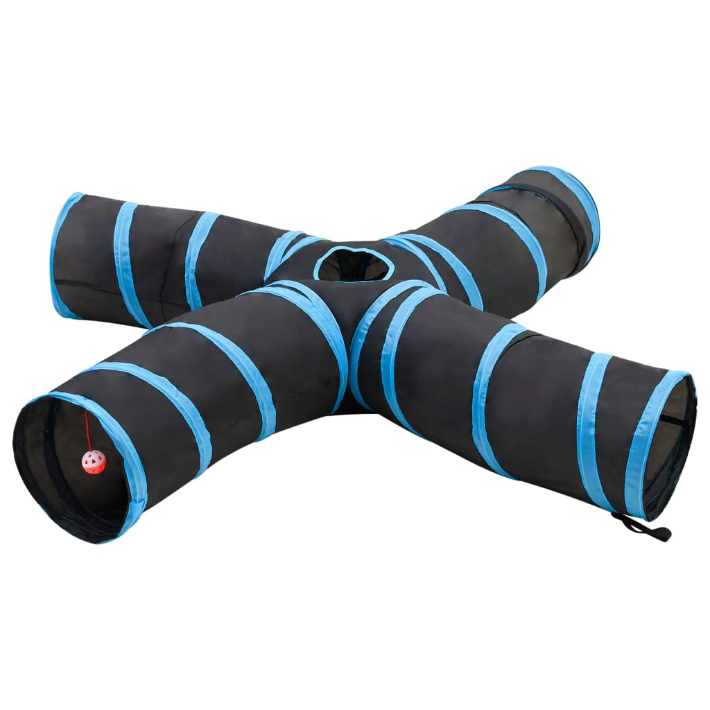 Katzentunnel 4-Wege Schwarz und Blau 25 cm Polyester