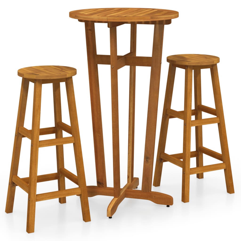 3-tlg. Bar-Set Massivholz Akazie