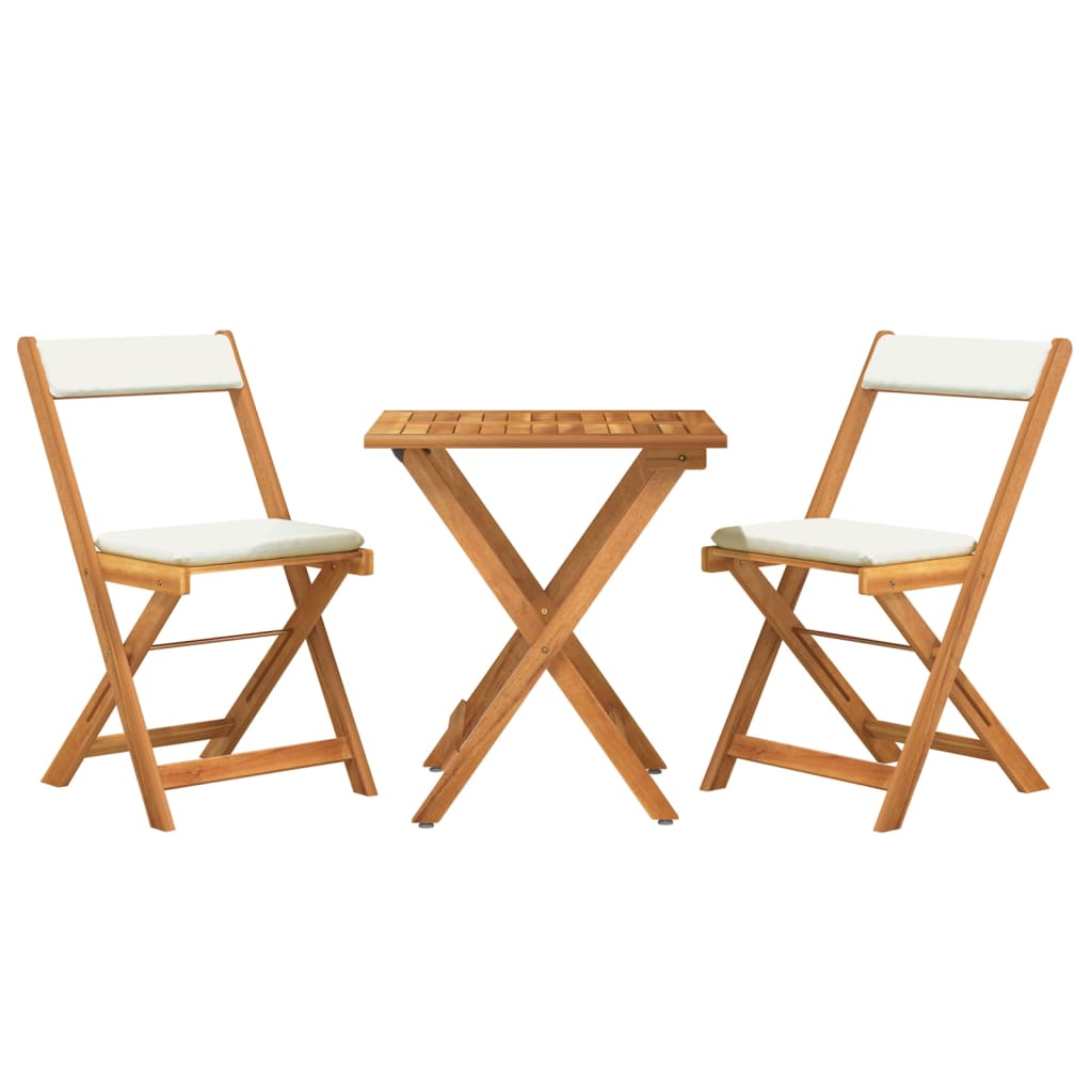 3-tlg. Bistro-Set Klappbar mit Kissen Massivholz Akazie
