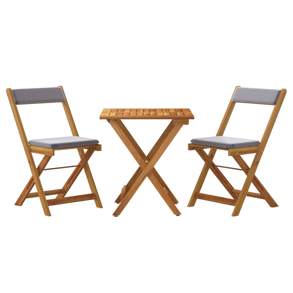 3-tlg. Bistro-Set Klappbar mit Kissen Massivholz Akazie
