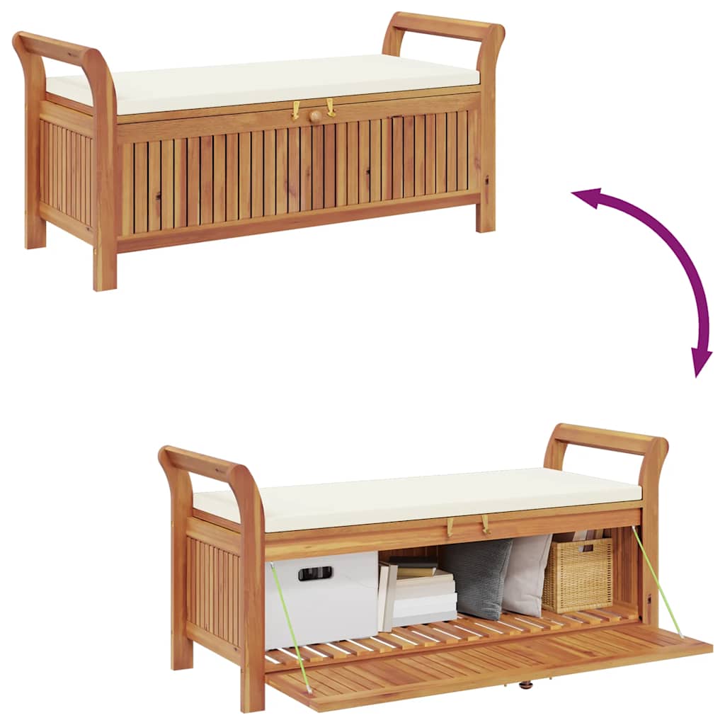 Garten-Truhenbank mit Kissen 126 cm Massivholz Akazie