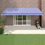 Markise Einziehbar Blau und Weiß 5x3 m Stoff und Aluminium