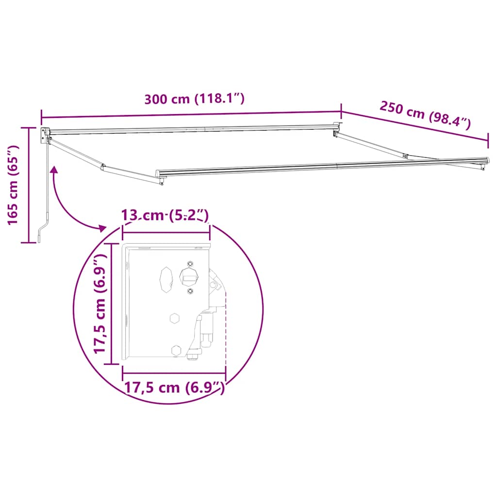 Markise Einziehbar Orange und Braun 3x2,5 m Stoff und Aluminium