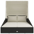 Sonnenliege mit Faltdach Schwarz 200x114x128 cm Poly Rattan
