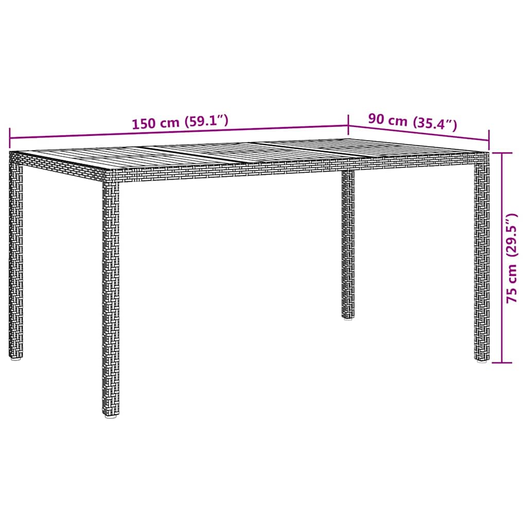 Gartentisch Grau 150 x 90 x 75 cm Poly-Rattan