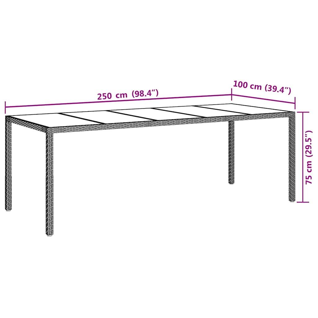 Gartentisch Pur Schwarz 250 x 100 x 75 cm Poly-Rattan