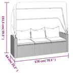 3-Sitzer-Gartensofa mit Dach und Fußhocker Schwarz Poly Rattan