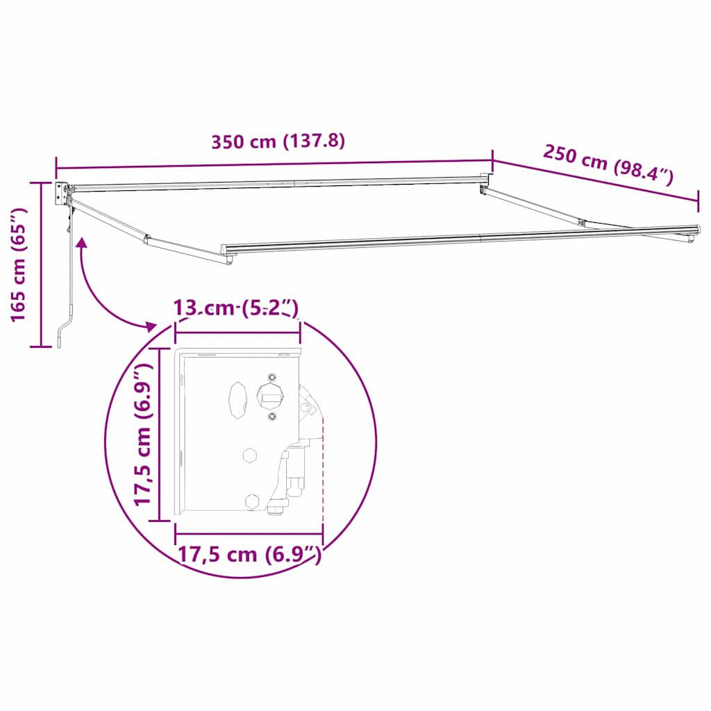 Ausziehbarer Sonnenschirmrahmen Weiß 350 x 250 cm Aluminium