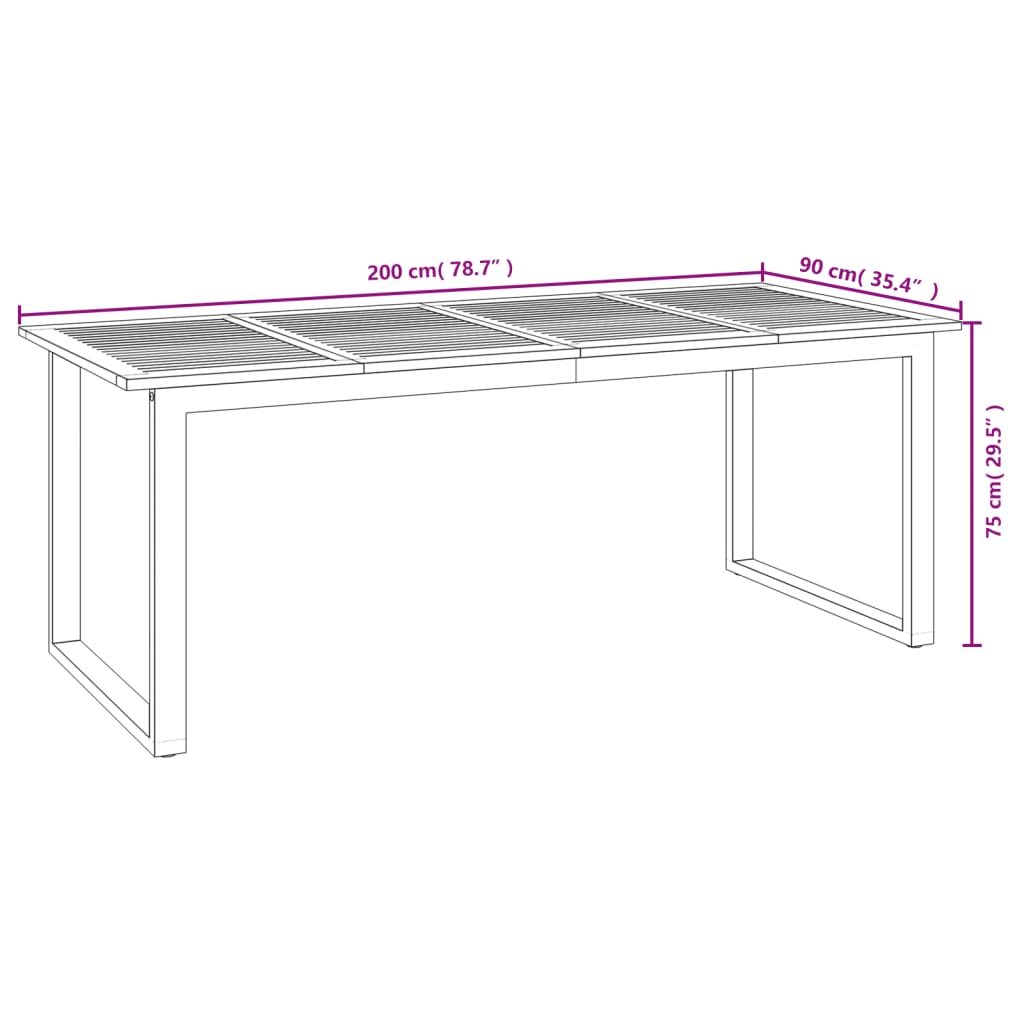 Gartentisch mit Beinen in U-Form 200x90x75 cm Massivholz Akazie