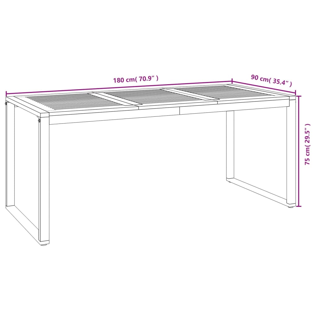 Gartentisch mit Gestell U-Form 180x90x75 cm Akazie Massivholz