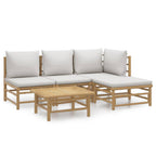 5-tlg. Garten-Lounge-Set mit Hellgrauen Kissen Bambus