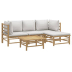 5-tlg. Garten-Lounge-Set mit Hellgrauen Kissen Bambus