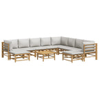 11-tlg. Garten-Lounge-Set mit Hellgrauen Kissen Bambus