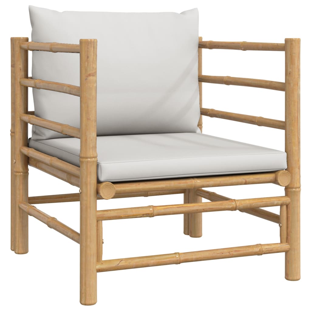 12-tlg. Garten-Lounge-Set mit Hellgrauen Kissen Bambus