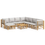 9-tlg. Garten-Lounge-Set mit Kissen Hellgrau Bambus