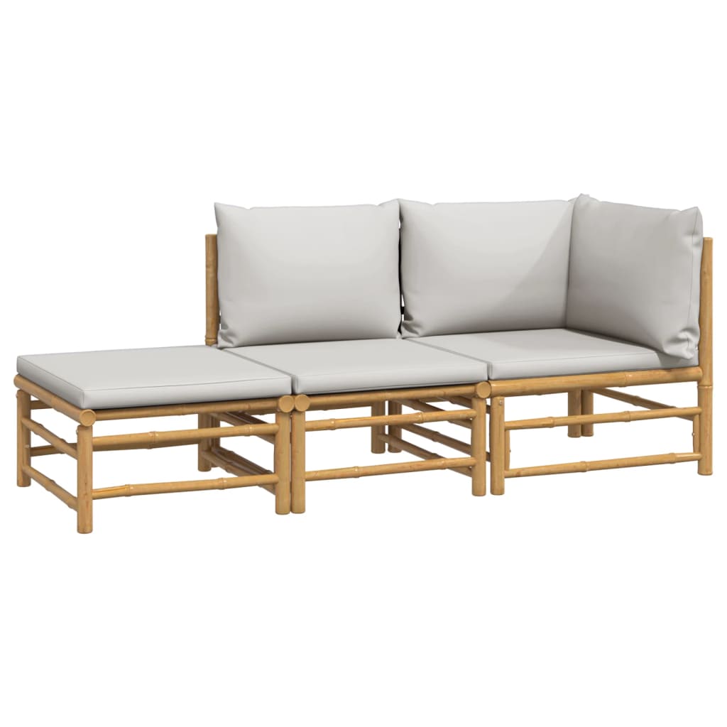 3-tlg. Garten-Lounge-Set mit Hellgrauen Kissen Bambus