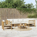 7-tlg. Garten-Lounge-Set mit Cremeweißen Kissen Bambus