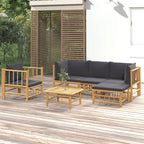 6-tlg. Garten-Lounge-Set mit Dunkelgrauen Kissen Bambus