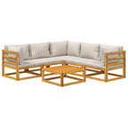 6-tlg. Garten-Lounge-Set mit Hellgrauen Kissen Massivholz