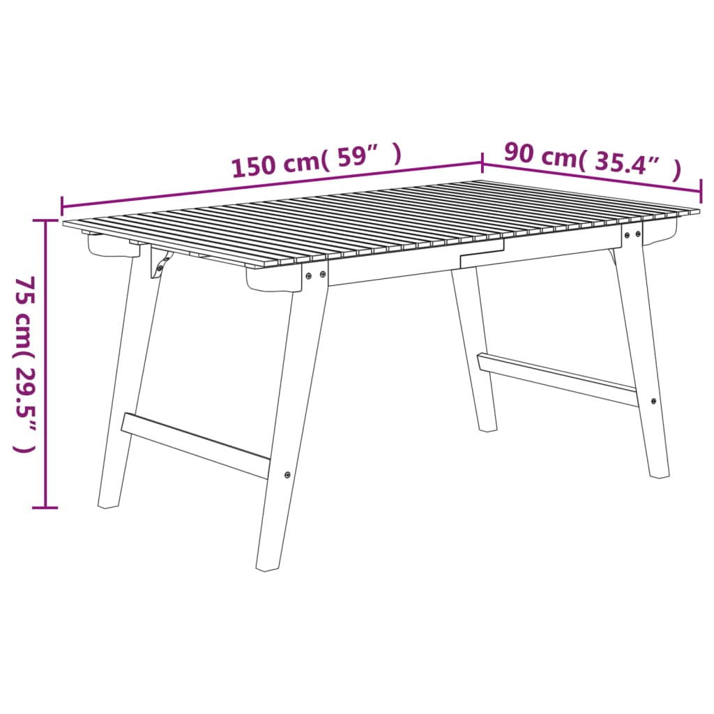 Gartentisch 150x90x75 cm Massivholz Akazie