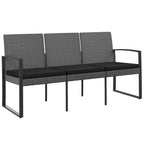 Gartenbank 3-Sitzer mit Kissen Dunkelgrau PP-Rattan