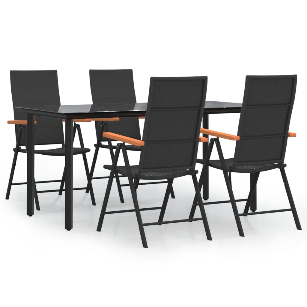 5-tlg. Garten-Essgruppe Schwarz und Braun Poly Rattan