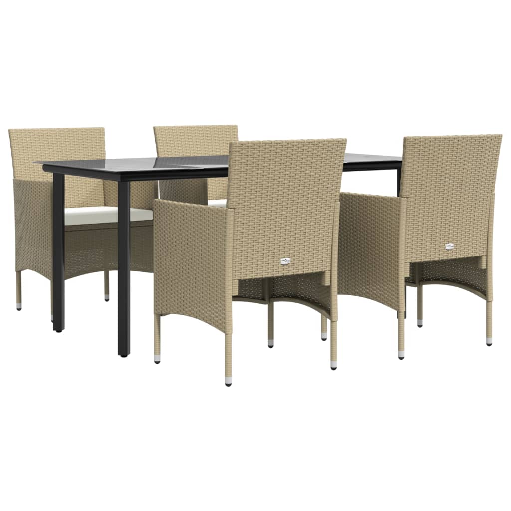 5-tlg. Garten-Essgruppe mit Kissen Beige und Schwarz